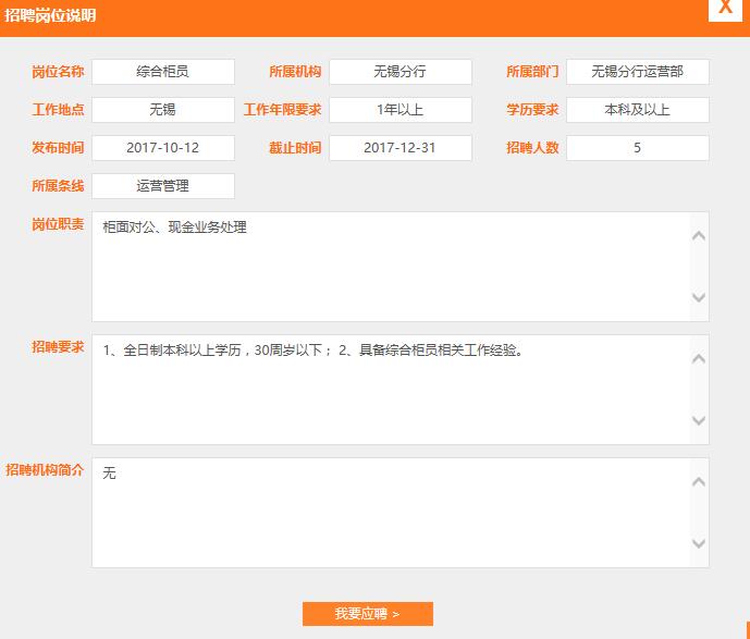 2017寧波銀行無(wú)錫分行社會(huì)招聘啟事